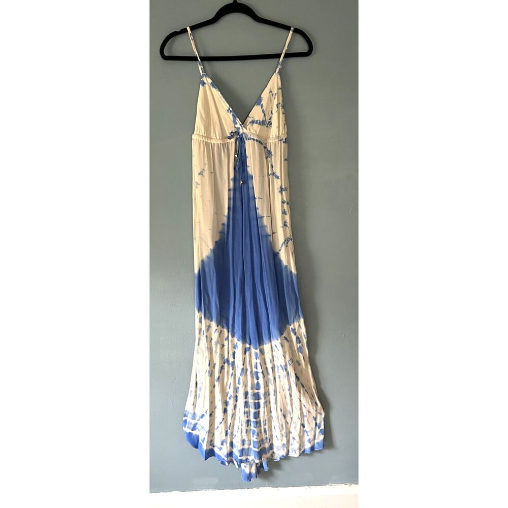 Gypsy 05 Washable Silk Ivory and Blue Tie-Dye Maxi Dress size M